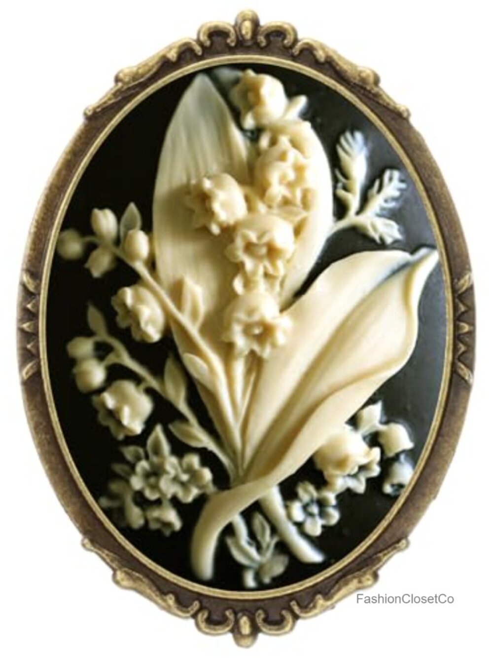 Antique Brass Cameo Hummingbird Brooch Pin Resin Mother of Pearl Fashion